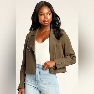 NWT Lulus Living On the Edge Olive Green Moto Jacket